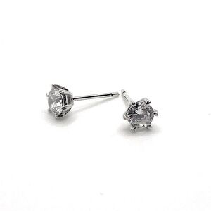 Vtg Sterling Silver & Cz Rounded Back 6 Prong Stud Earrings / 6mm